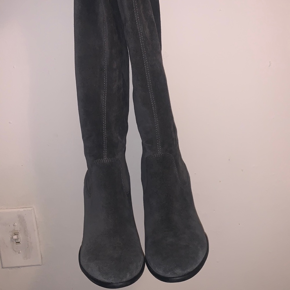 Charcoal suede knee high boots
